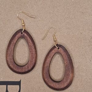 Wood earrings tear drop hollowed out earrings
